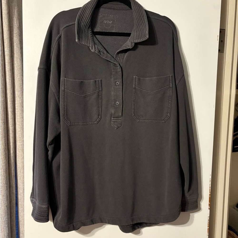 Aerie Gray Half Button Pullover